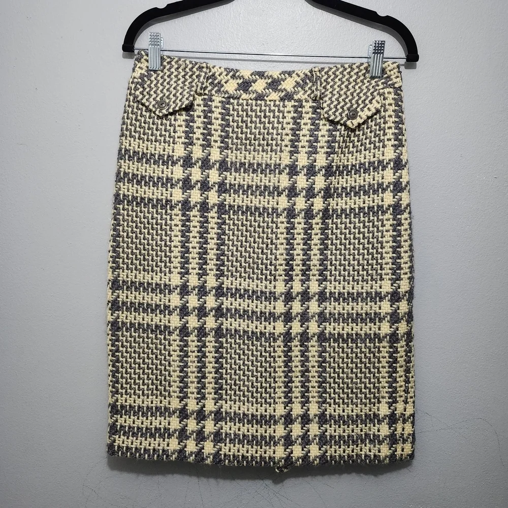 Carlisle Vintage Plaid Tweed Pencil Skirt in Yellow and Gray Size 4 Wool Blend